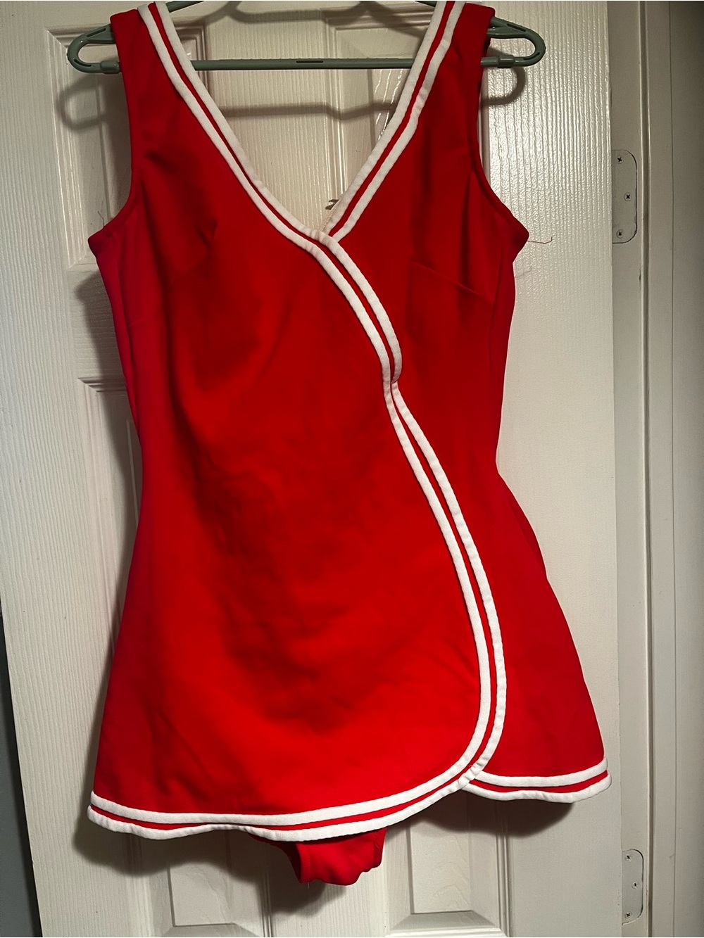 Classic Red One-Piece Swimdress with White Trim